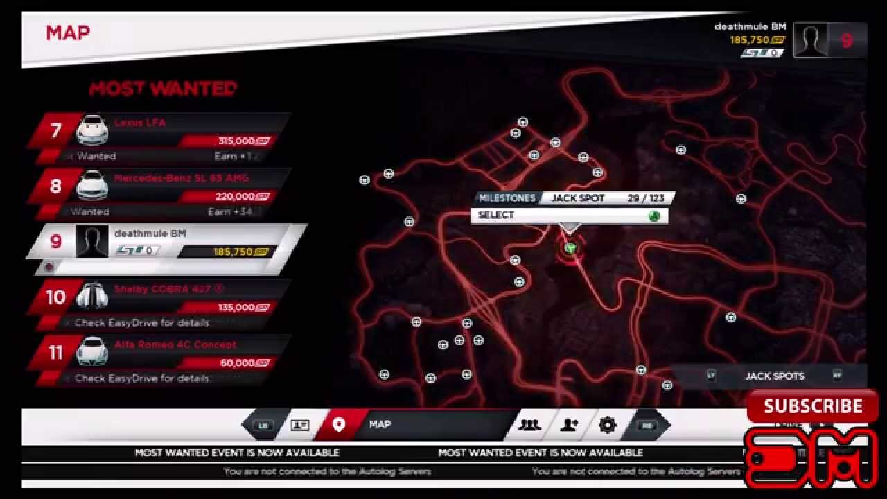 nfs most wanted all car locations